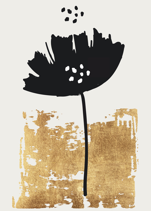 Botanisk poster: svart vallmo med guldig textur