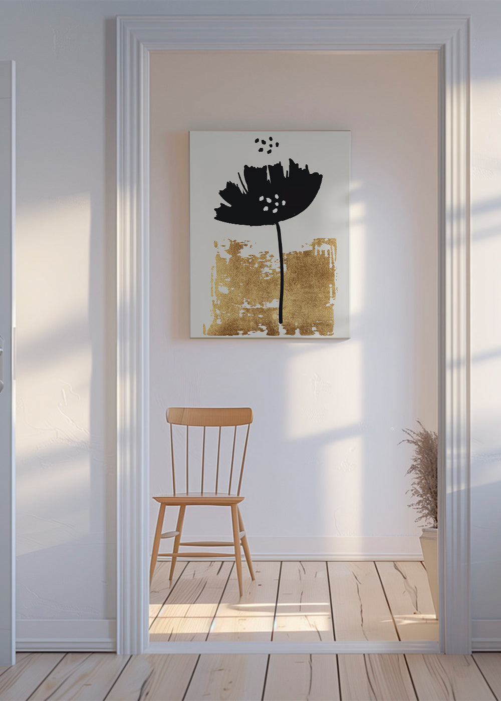 Botanisk poster: svart vallmo med guldig textur