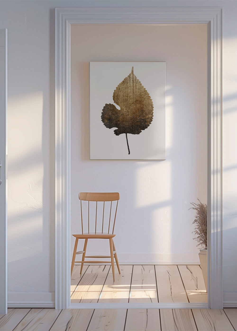 Botanisk print med texturerat guldband