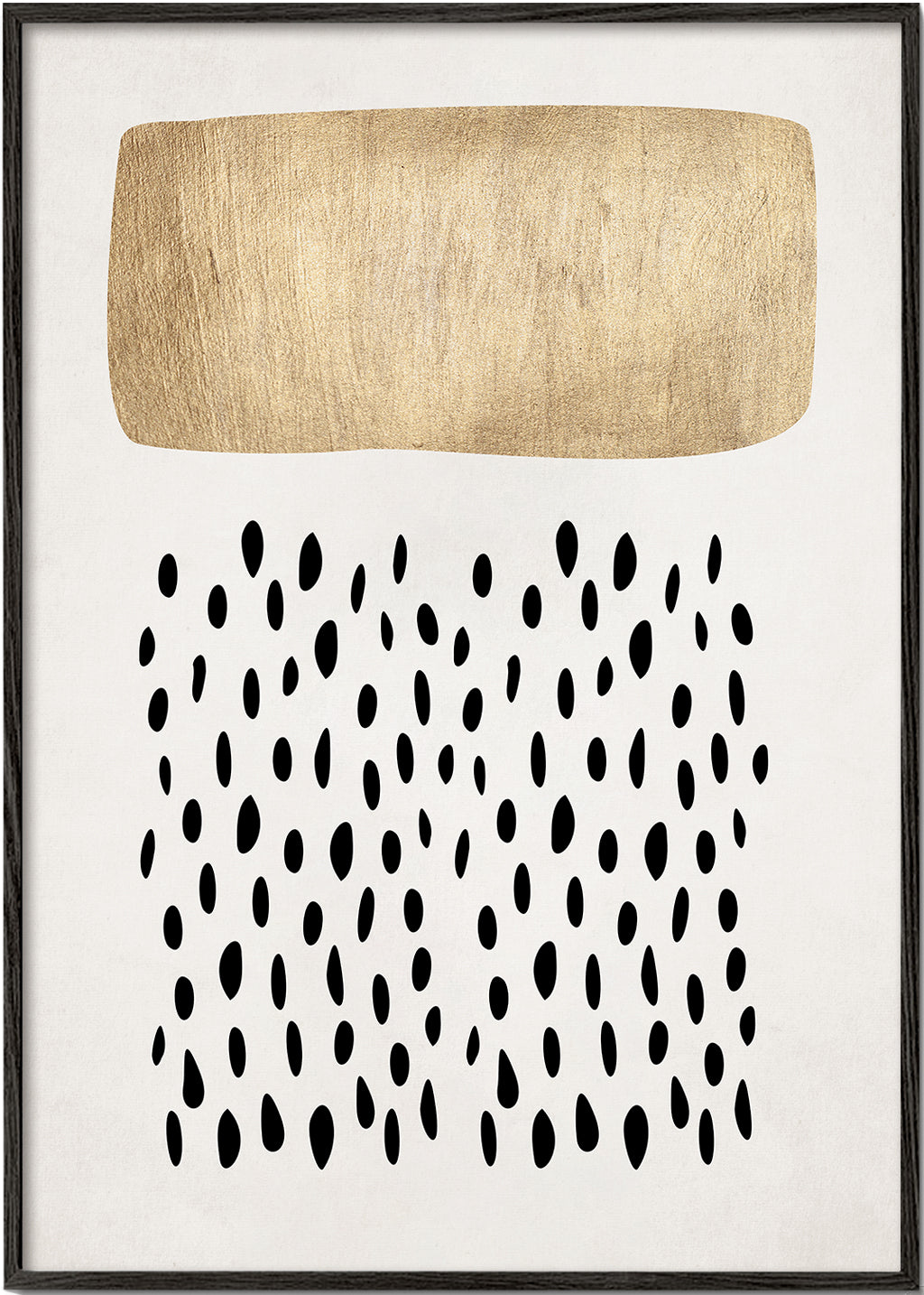 Minimalistisk design med guldblock och svarta motiv