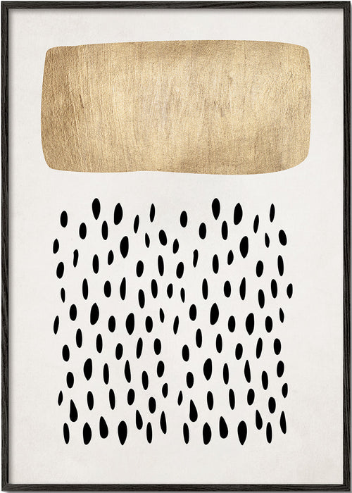 Minimalistisk design med guldblock och svarta motiv