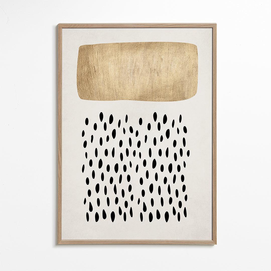 Minimalistisk design med guldblock och svarta motiv