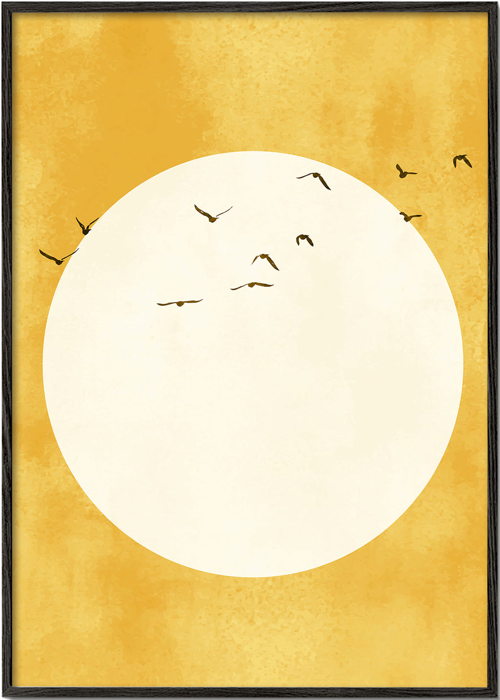 Minimalistisk solcirkel konstverk med fåglar