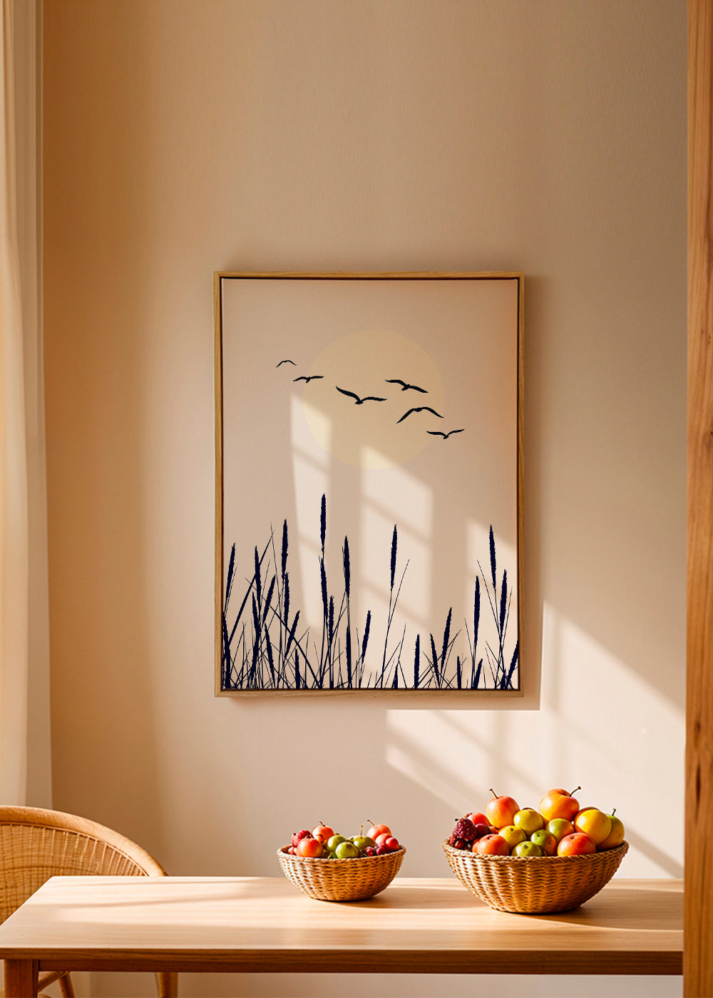Botanisk poster med vass och soluppgång
