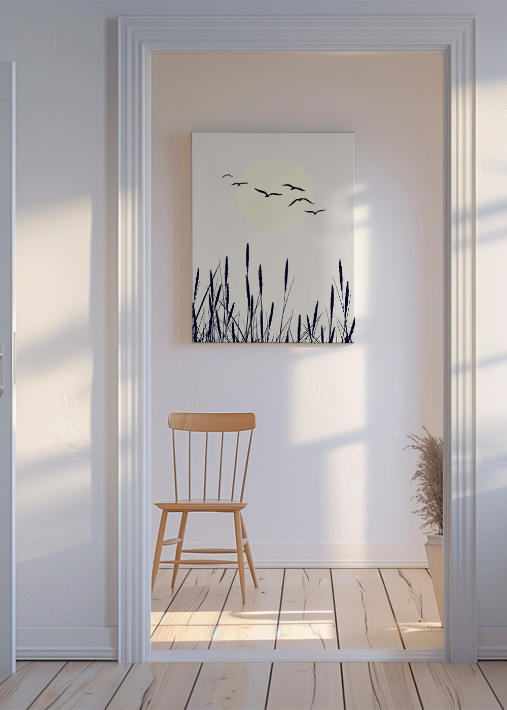 Botanisk poster med vass och soluppgång