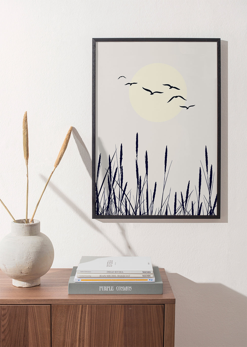 Botanisk poster med vass och soluppgång