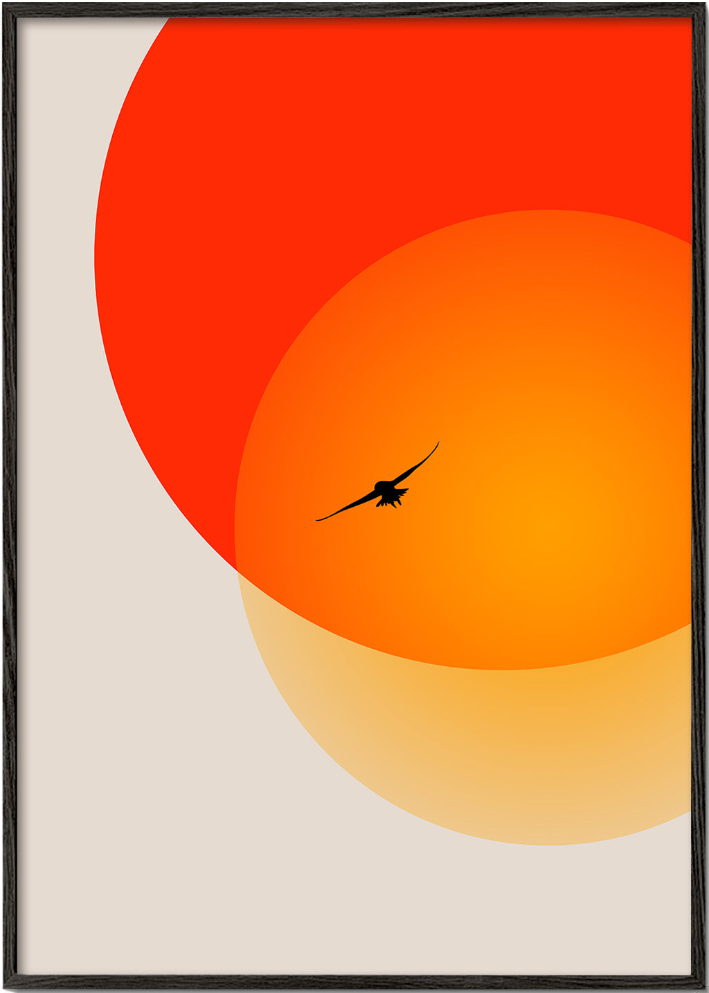 Landskap med geometrisk sol och måsfågel