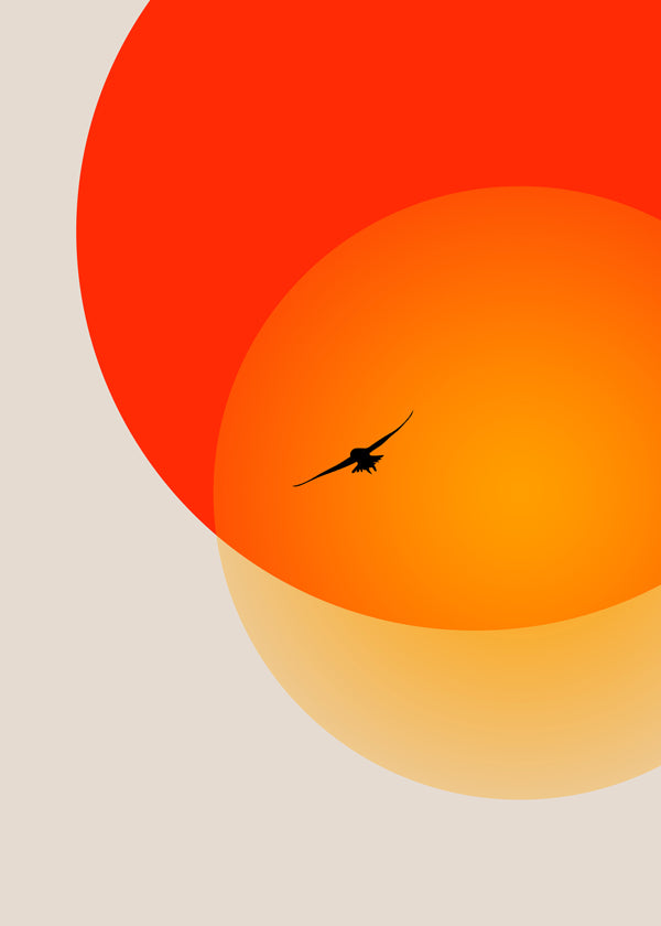 Landskap med geometrisk sol och måsfågel