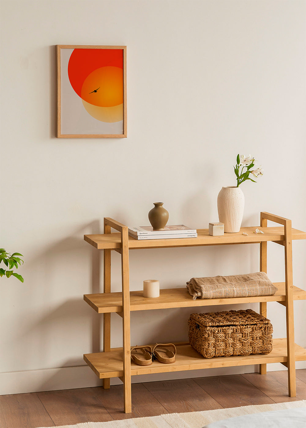 Landskap med geometrisk sol och måsfågel