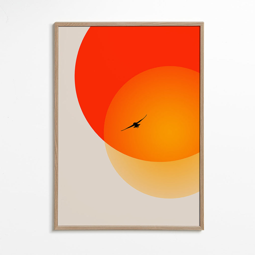 Landskap med geometrisk sol och måsfågel