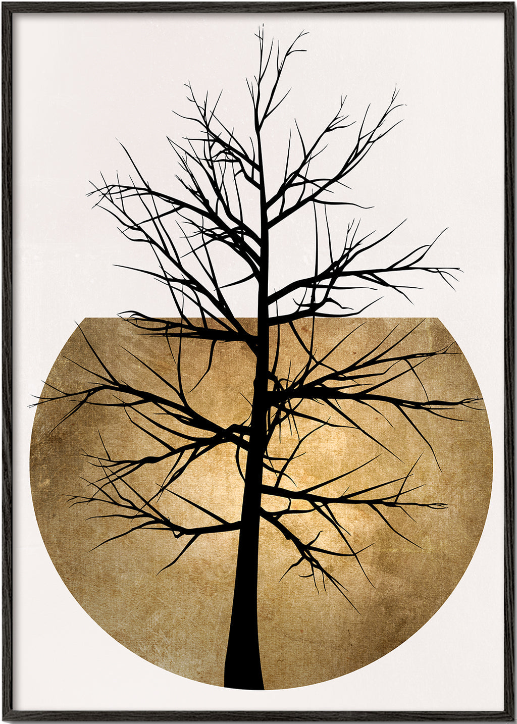 Botanisk poster: träsilhuett med gyllene skiva