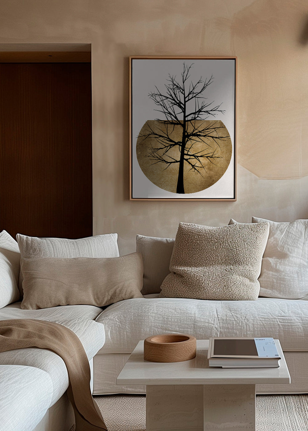 Botanisk poster: träsilhuett med gyllene skiva