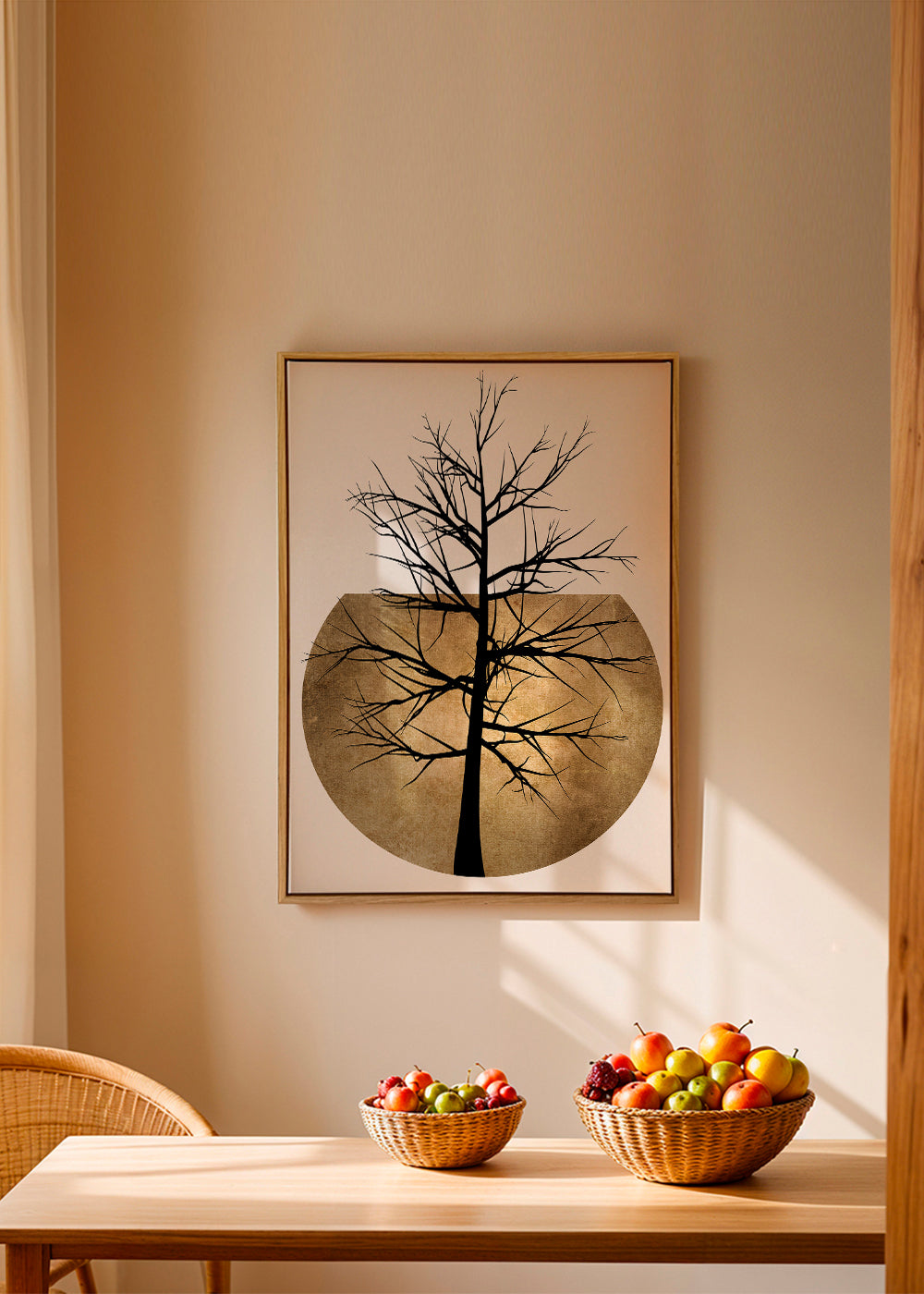 Botanisk poster: träsilhuett med gyllene skiva