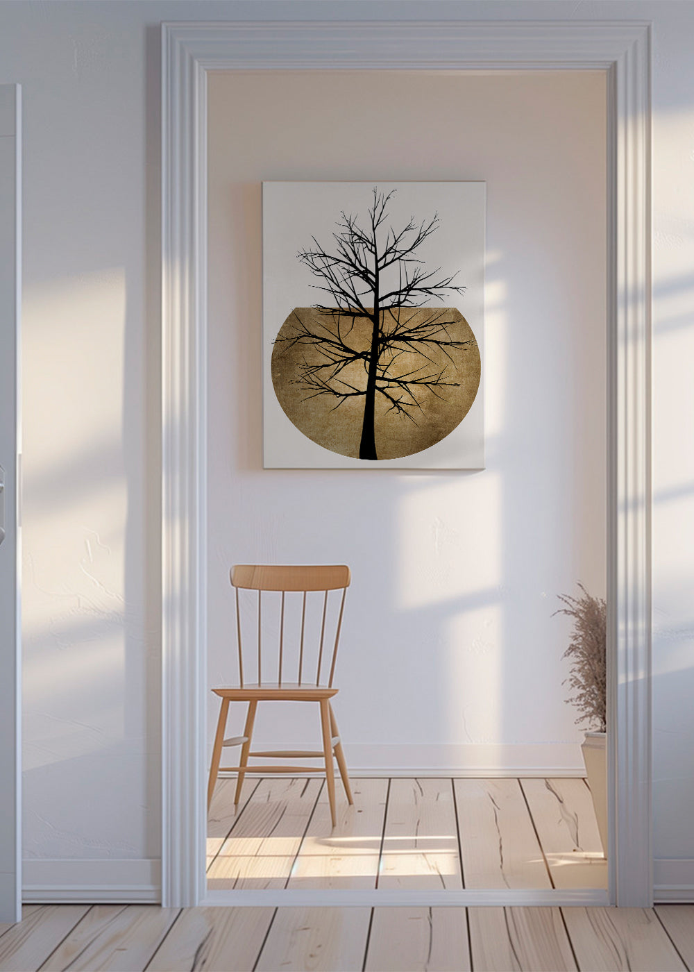 Botanisk poster: träsilhuett med gyllene skiva