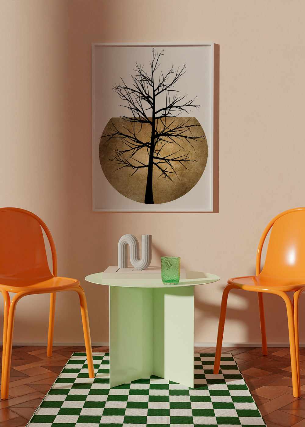 Botanisk poster: träsilhuett med gyllene skiva