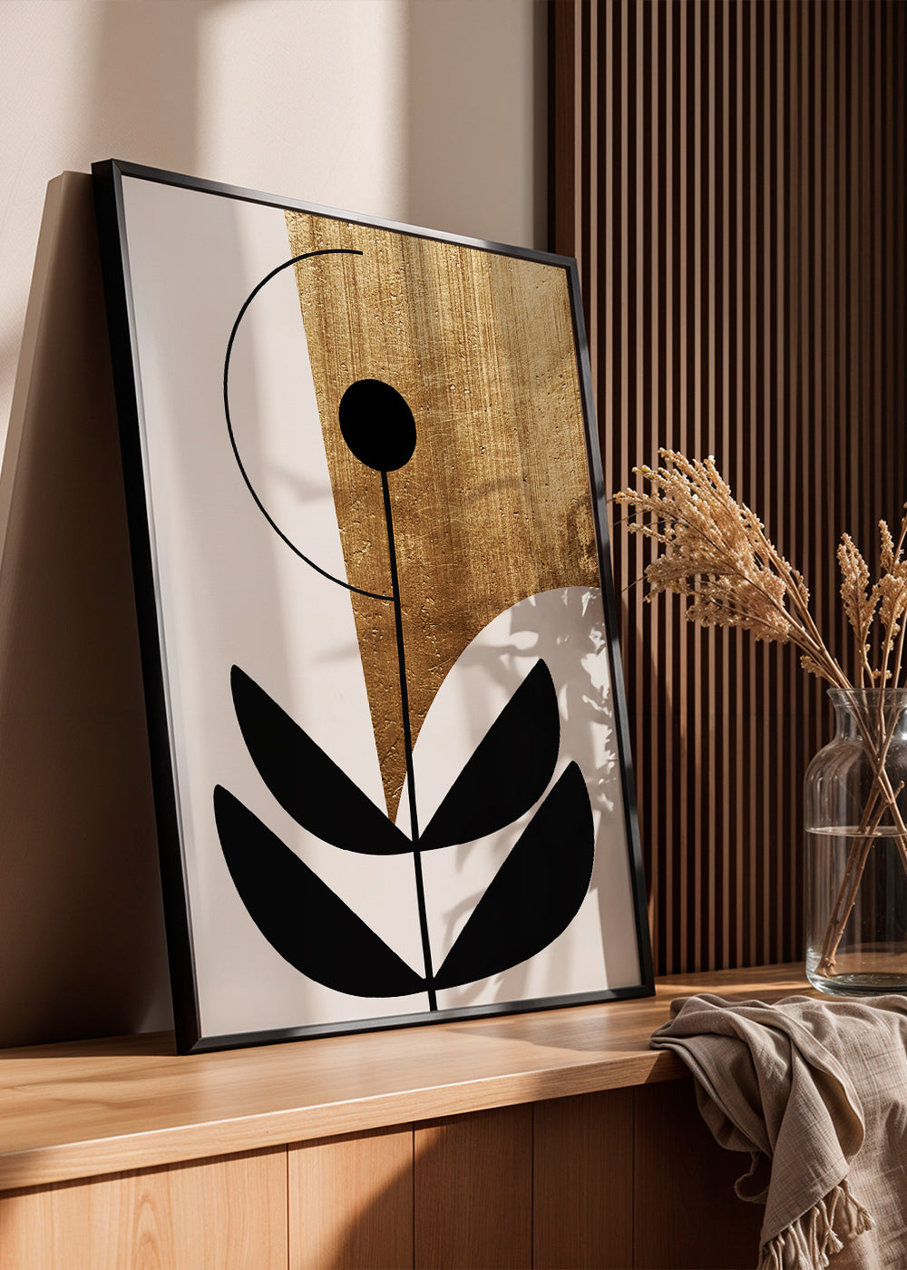 Botanisk affisch minimalistisk med guldstruktur