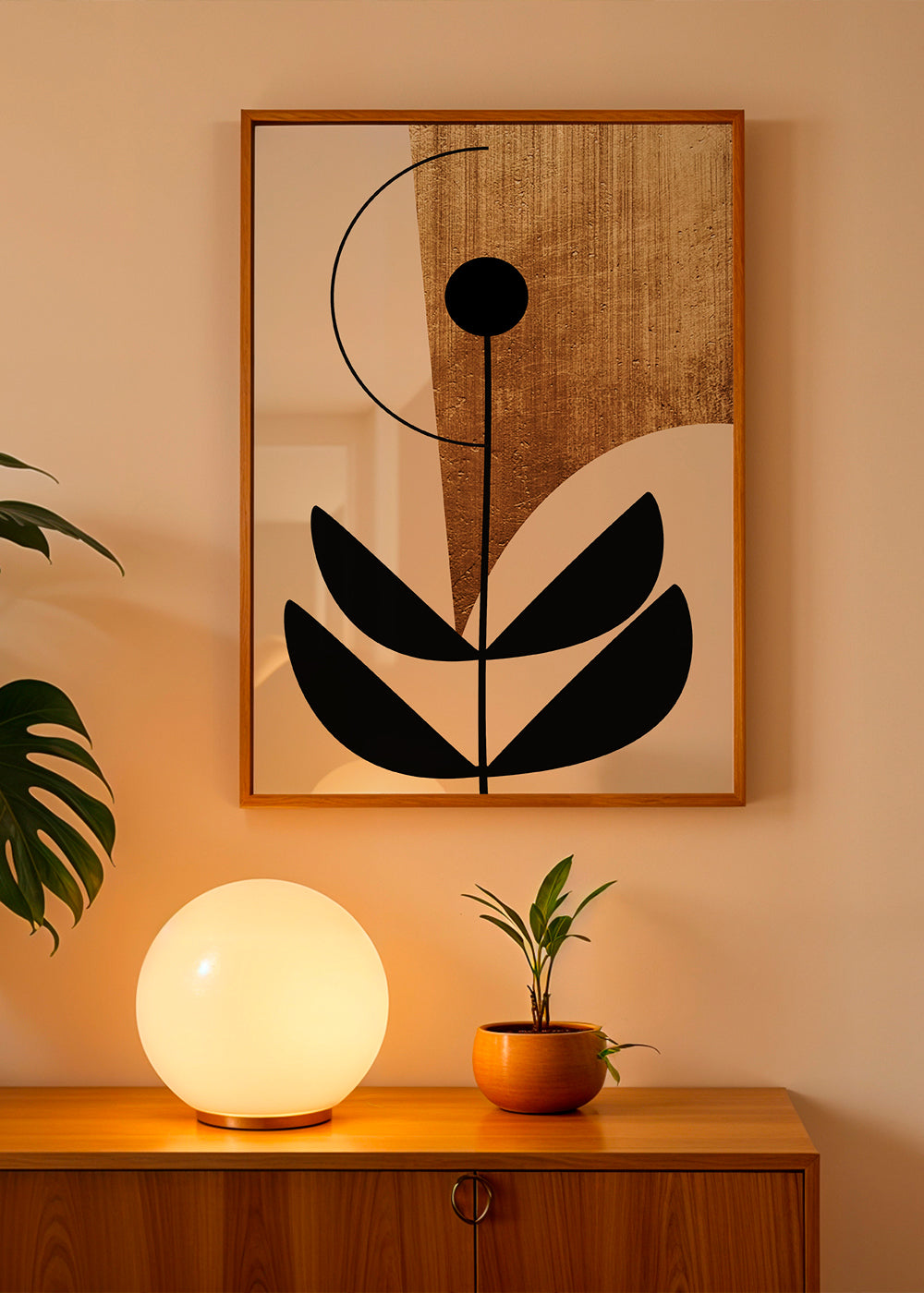 Botanisk affisch minimalistisk med guldstruktur