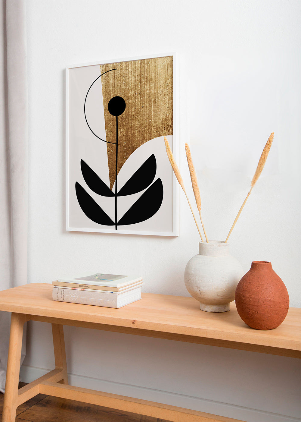 Botanisk affisch minimalistisk med guldstruktur