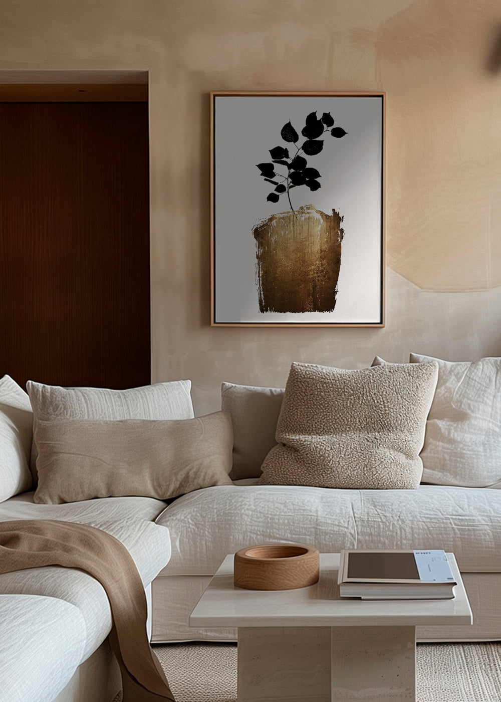 Botanisk poster med svart blad och guldfärgad penseldrag