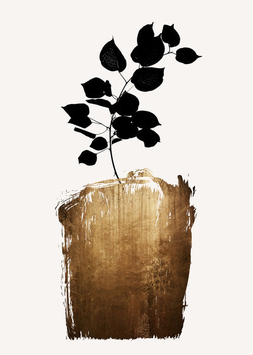Botanisk poster med svart blad och guldfärgad penseldrag