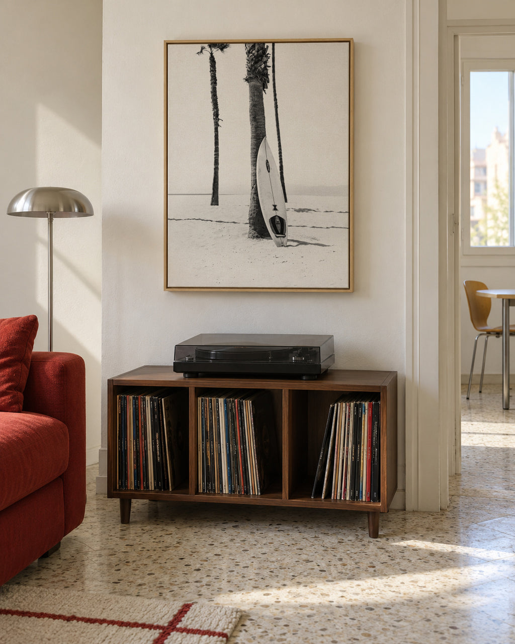 Surfboard BW - Framed canvas in an interior