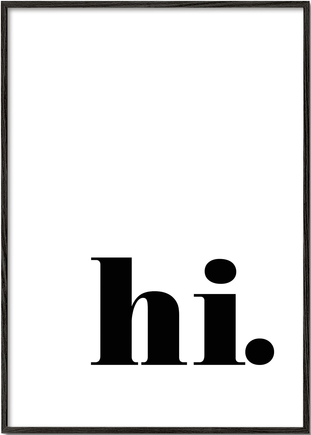 Minimalistisk design med 'hi.' i nedre hörnet