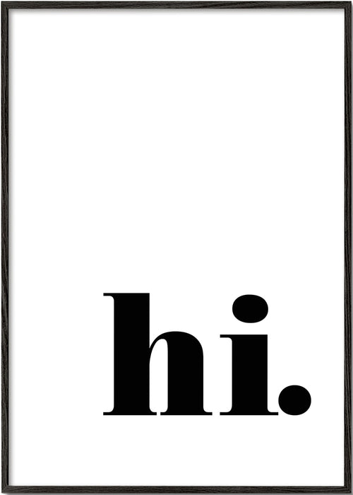 Minimalistisk design med 'hi.' i nedre hörnet