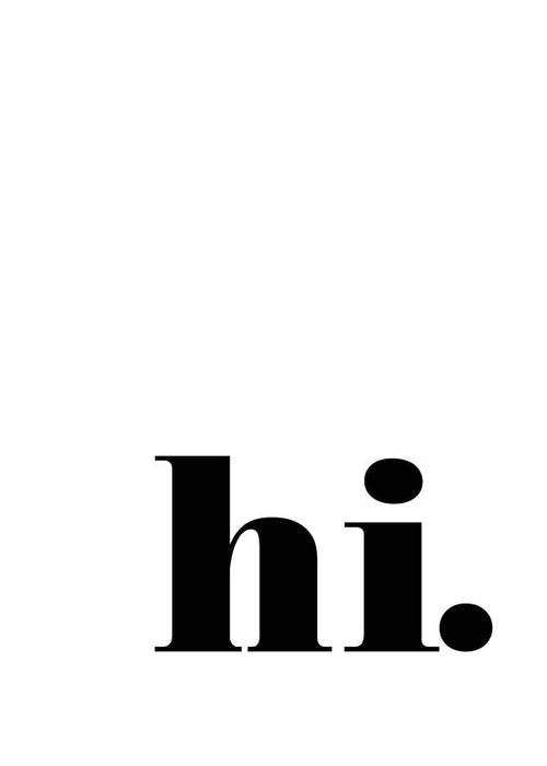 Minimalistisk design med 'hi.' i nedre hörnet