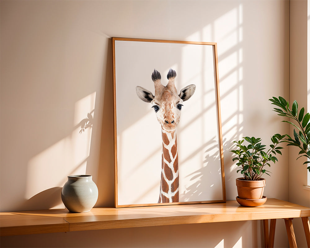 Poster giraff porträtt mot vit bakgrund