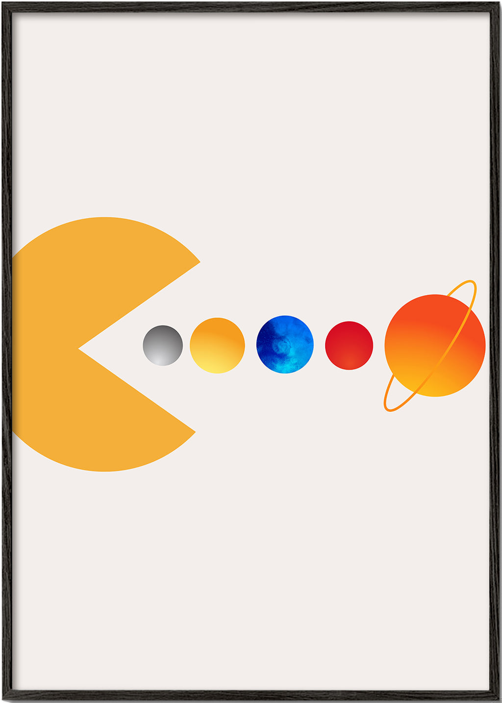 Rymdillustration Pac‑Man och planeter