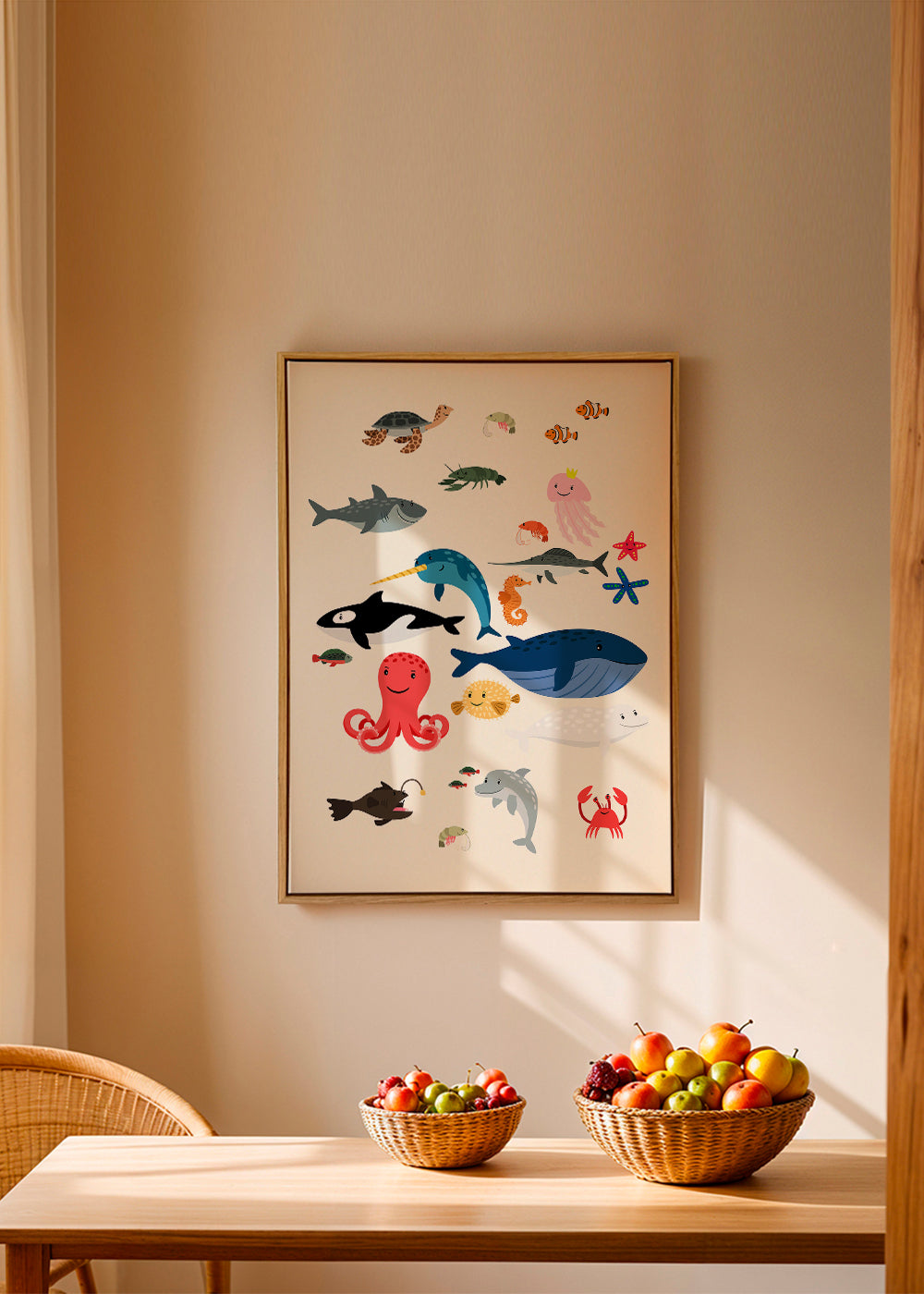Barnposter med glada havsdjur