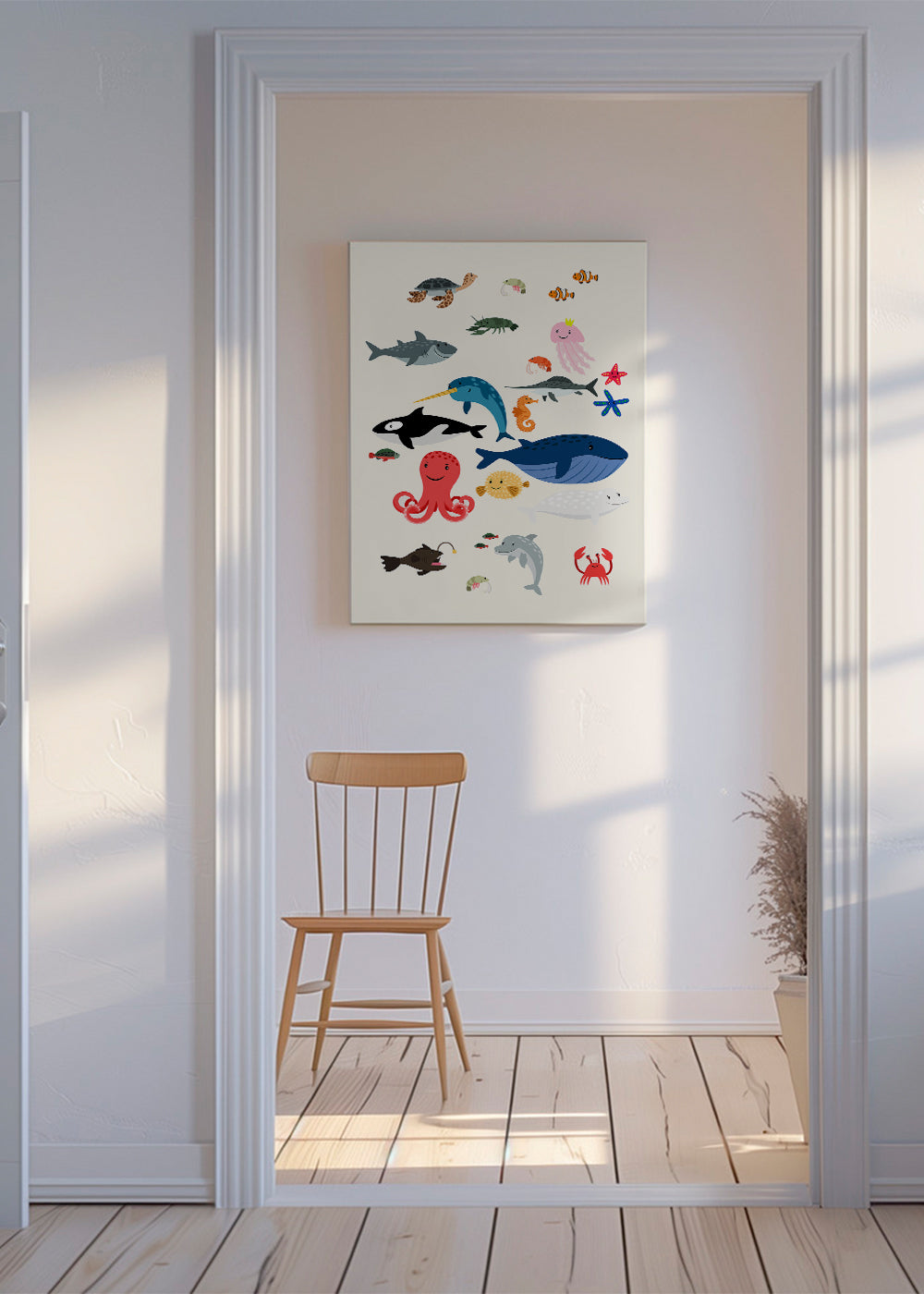 Barnposter med glada havsdjur