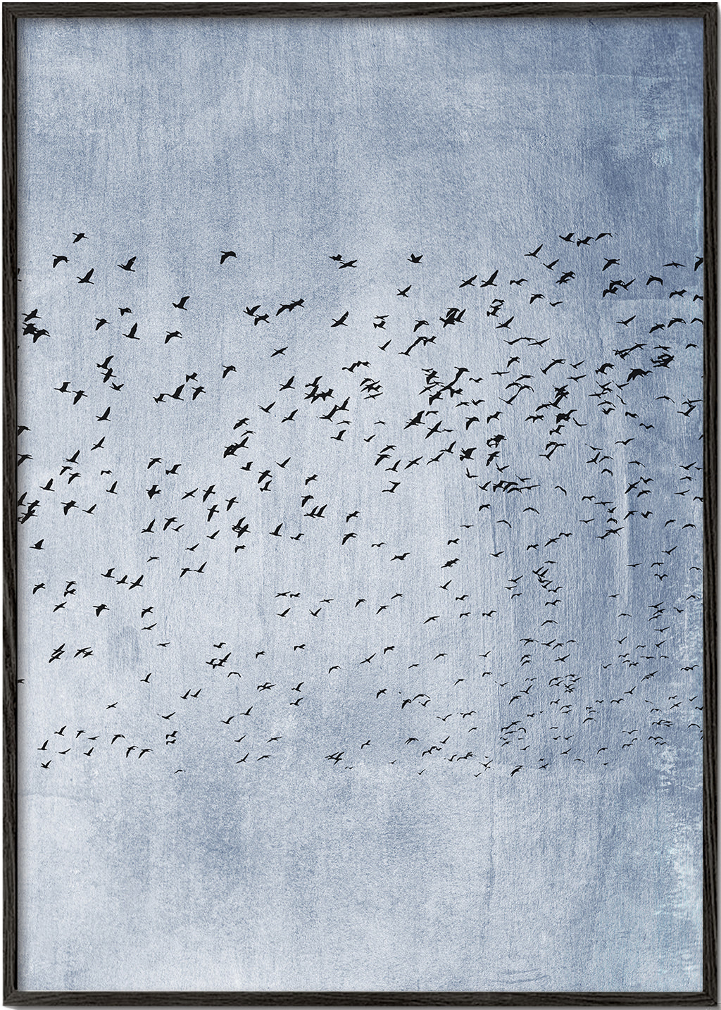 Abstrakt verk: flock av fåglar på blå textur