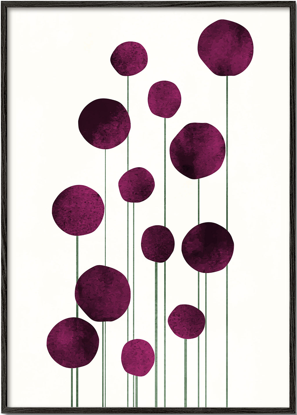 Botanisk poster lila cirklar på stjälkar