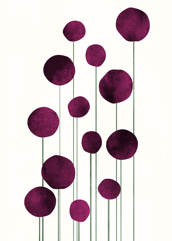 Botanisk poster lila cirklar på stjälkar