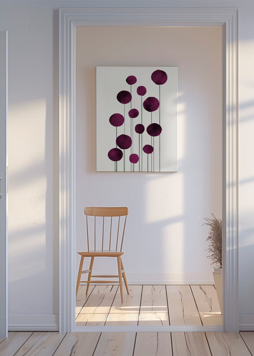 Botanisk poster lila cirklar på stjälkar