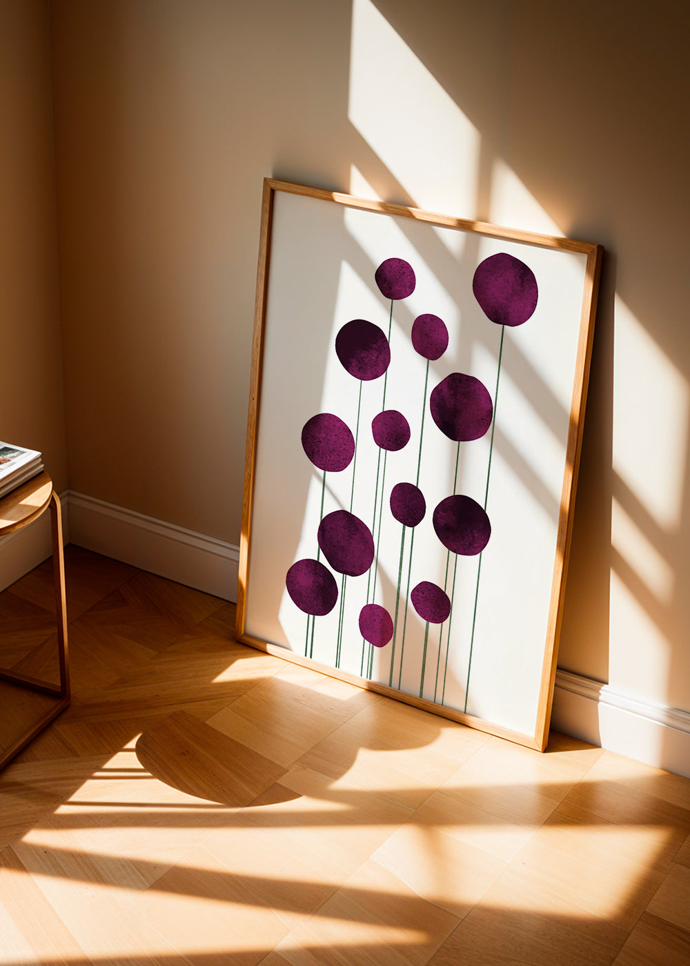 Botanisk poster lila cirklar på stjälkar