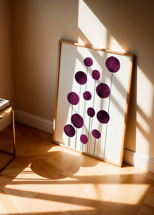 Botanisk poster lila cirklar på stjälkar