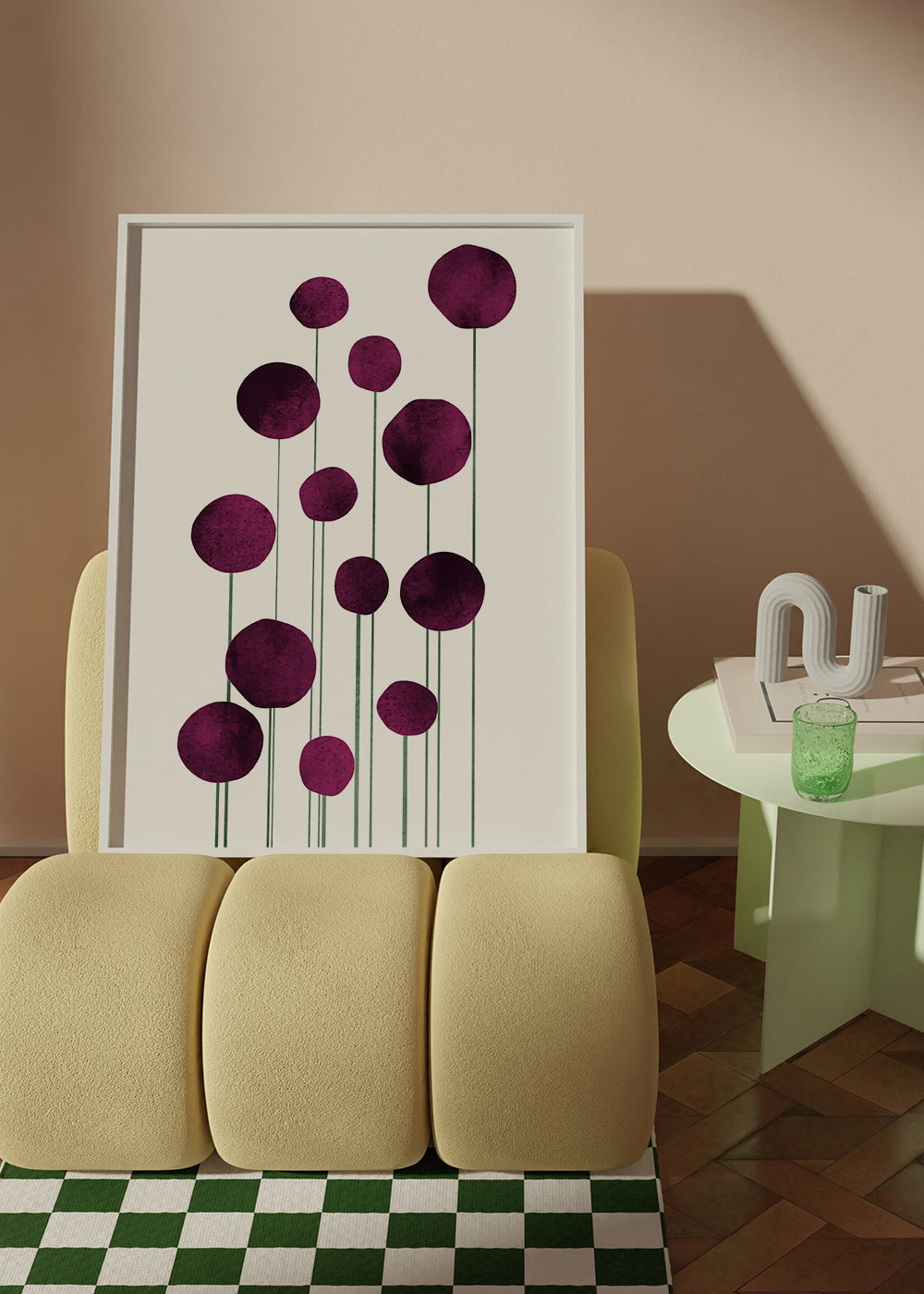 Botanisk poster lila cirklar på stjälkar