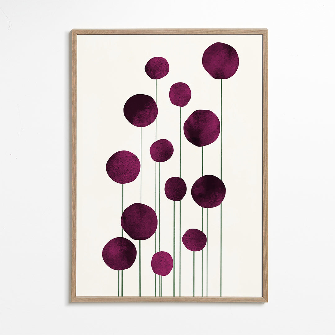 Botanisk poster lila cirklar på stjälkar