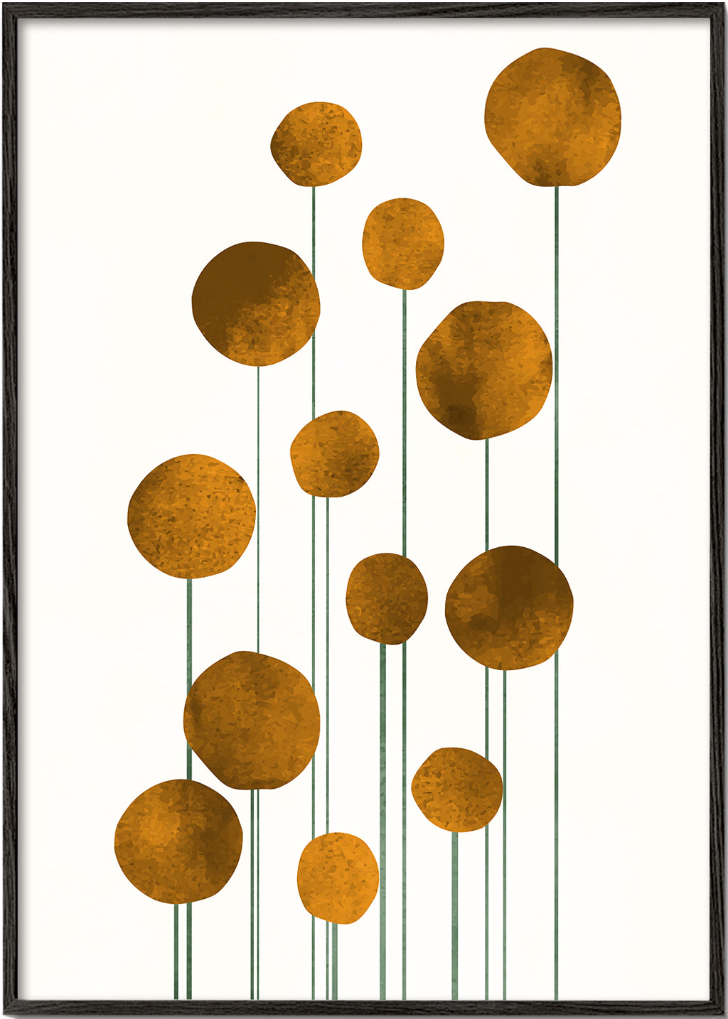 Botanisk poster guldcirklar och tunna stjälkar