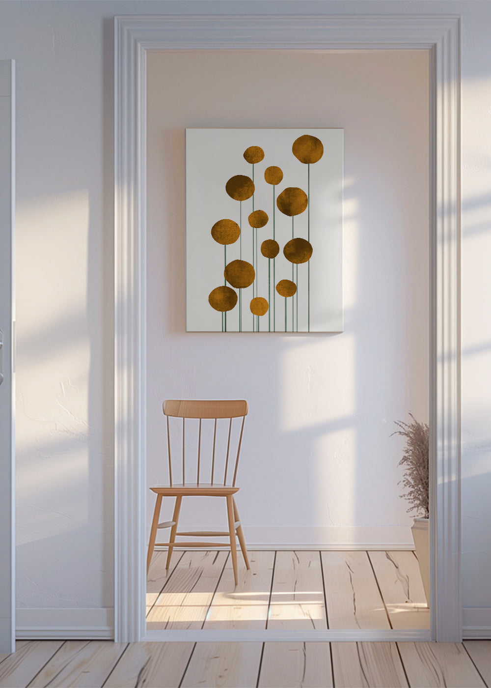 Botanisk poster guldcirklar och tunna stjälkar