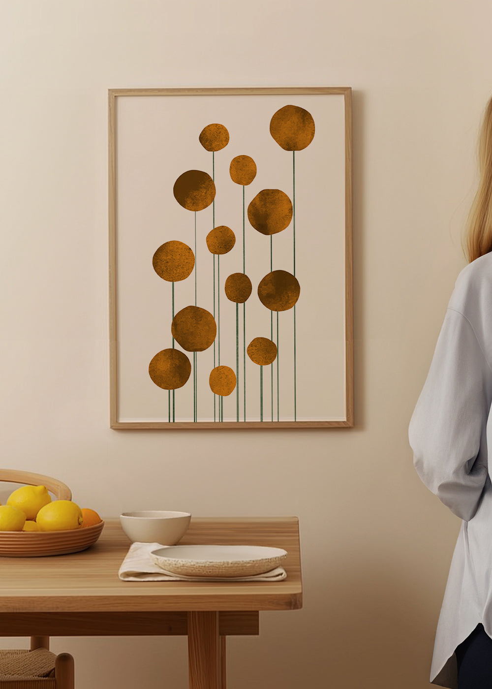 Botanisk poster guldcirklar och tunna stjälkar