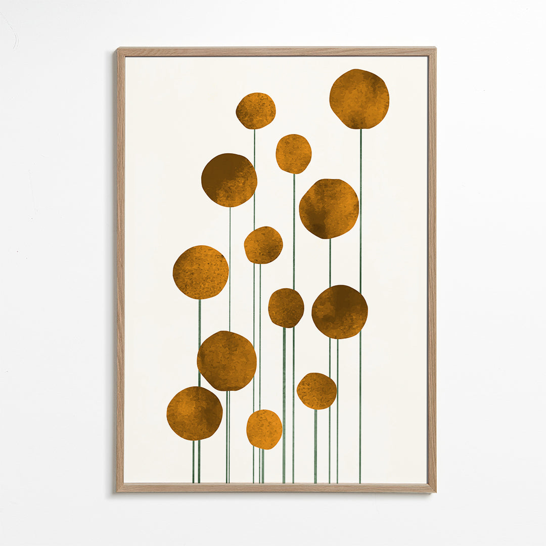 Botanisk poster guldcirklar och tunna stjälkar