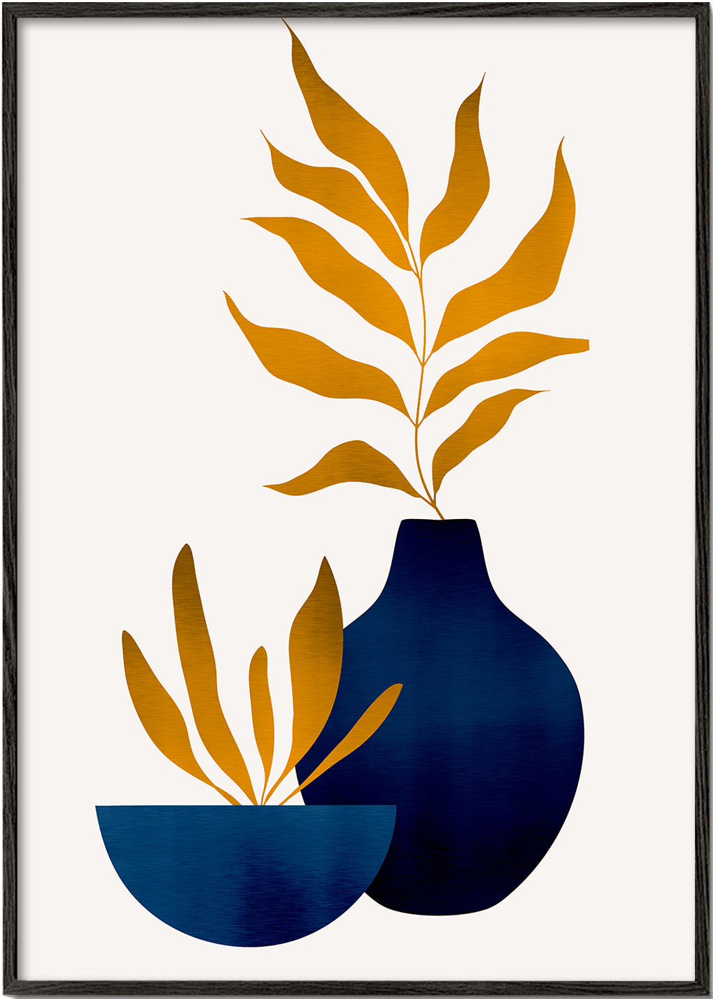 Botanisk poster gyllene blad och blå vas