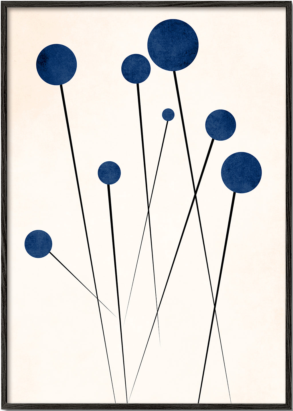 Botanisk poster med blå kulor och tunna stjälkar
