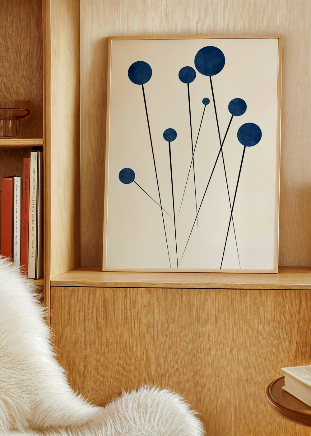 Botanisk poster med blå kulor och tunna stjälkar