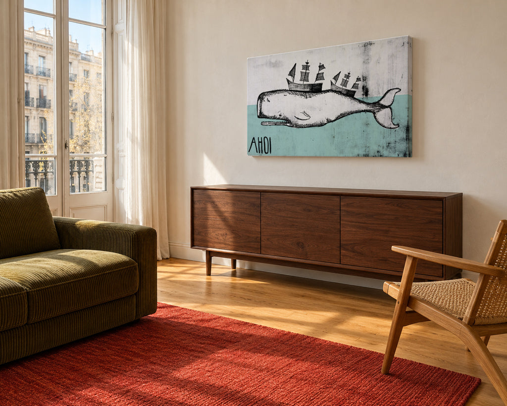 Ahoi Whale - Unframed canvas in an interior