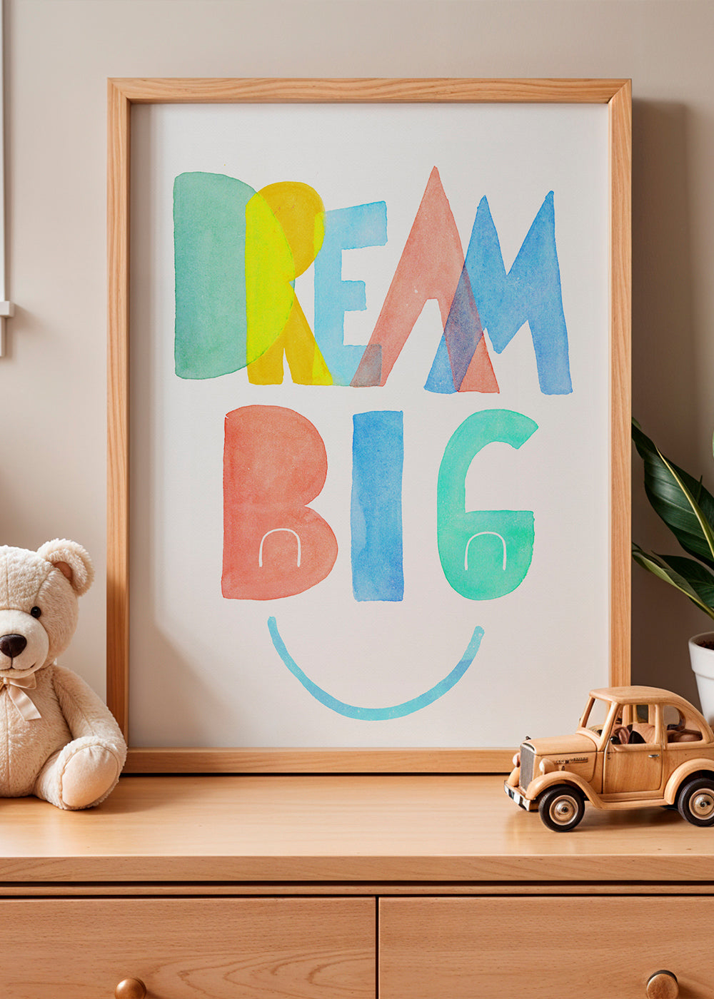 Typografisk akvarell 'Dream Big' illustration