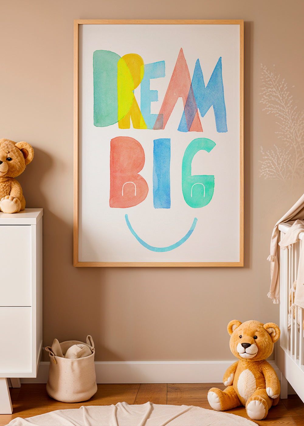 Typografisk akvarell 'Dream Big' illustration